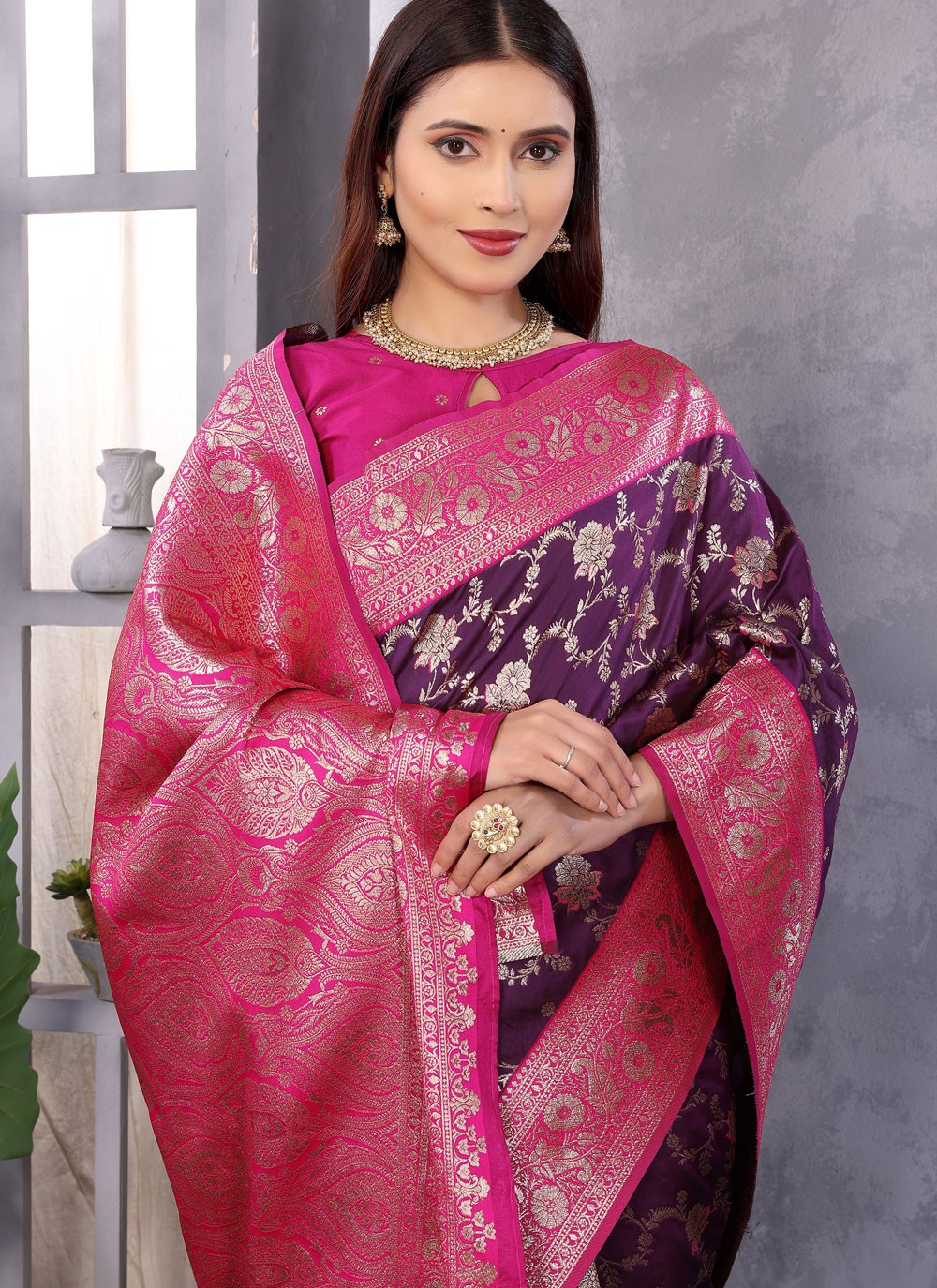 Purple Banarasi Silk Traditional Saree Weaving Zari S17663