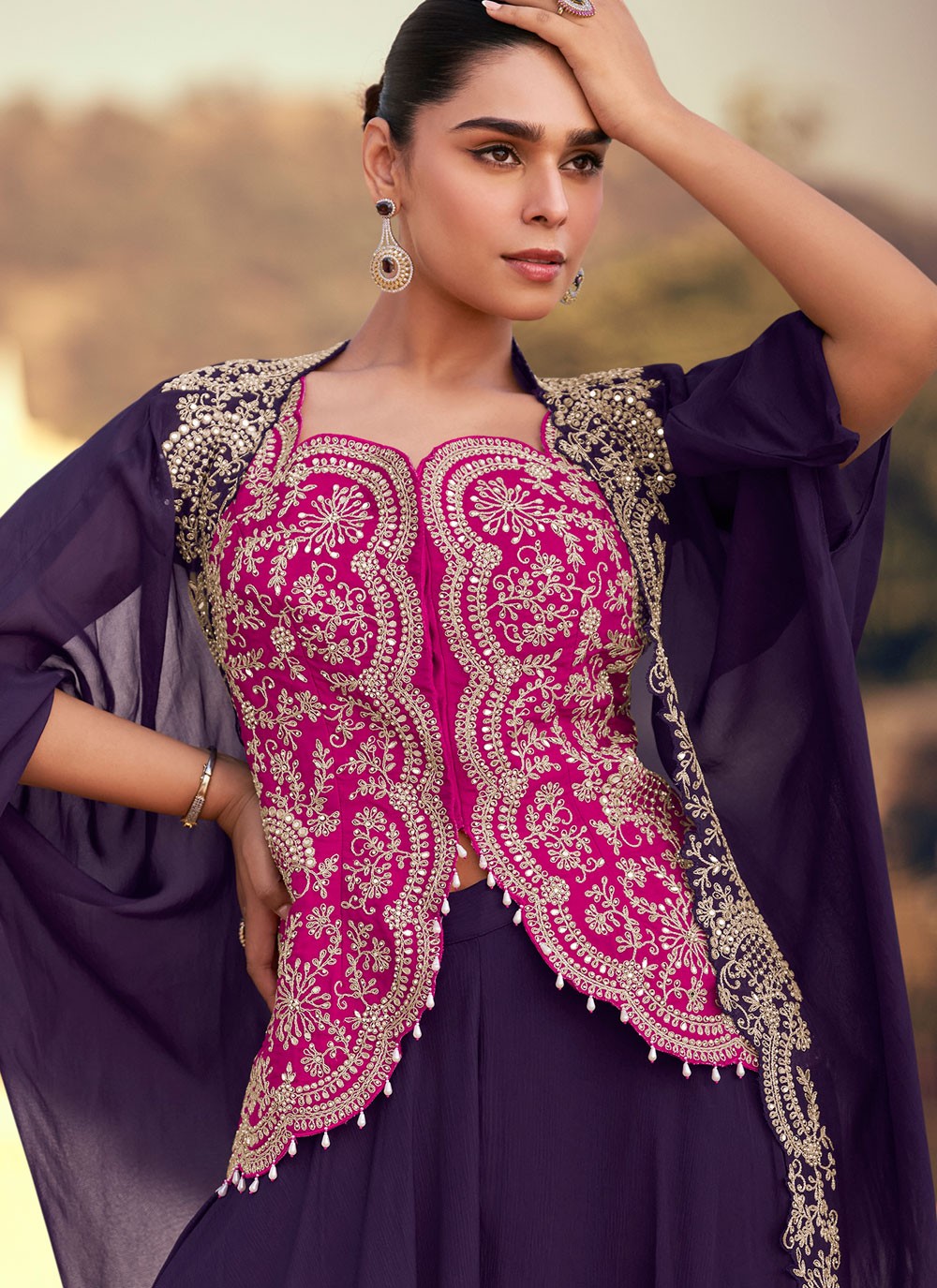 Palazzo Suit Embroidered, Stones, Zari Purple T7973