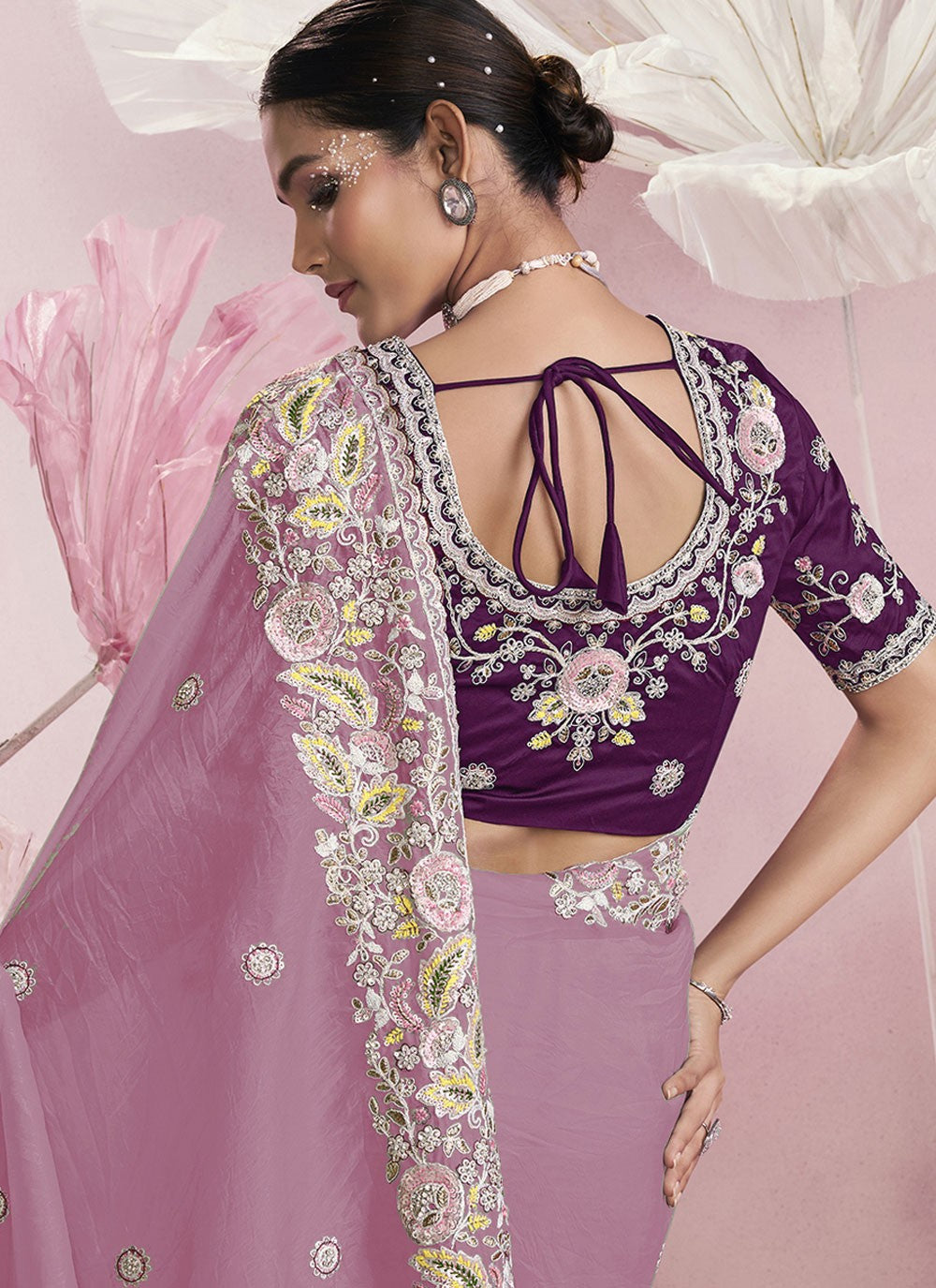 Embroidered Silk Purple Saree S13907