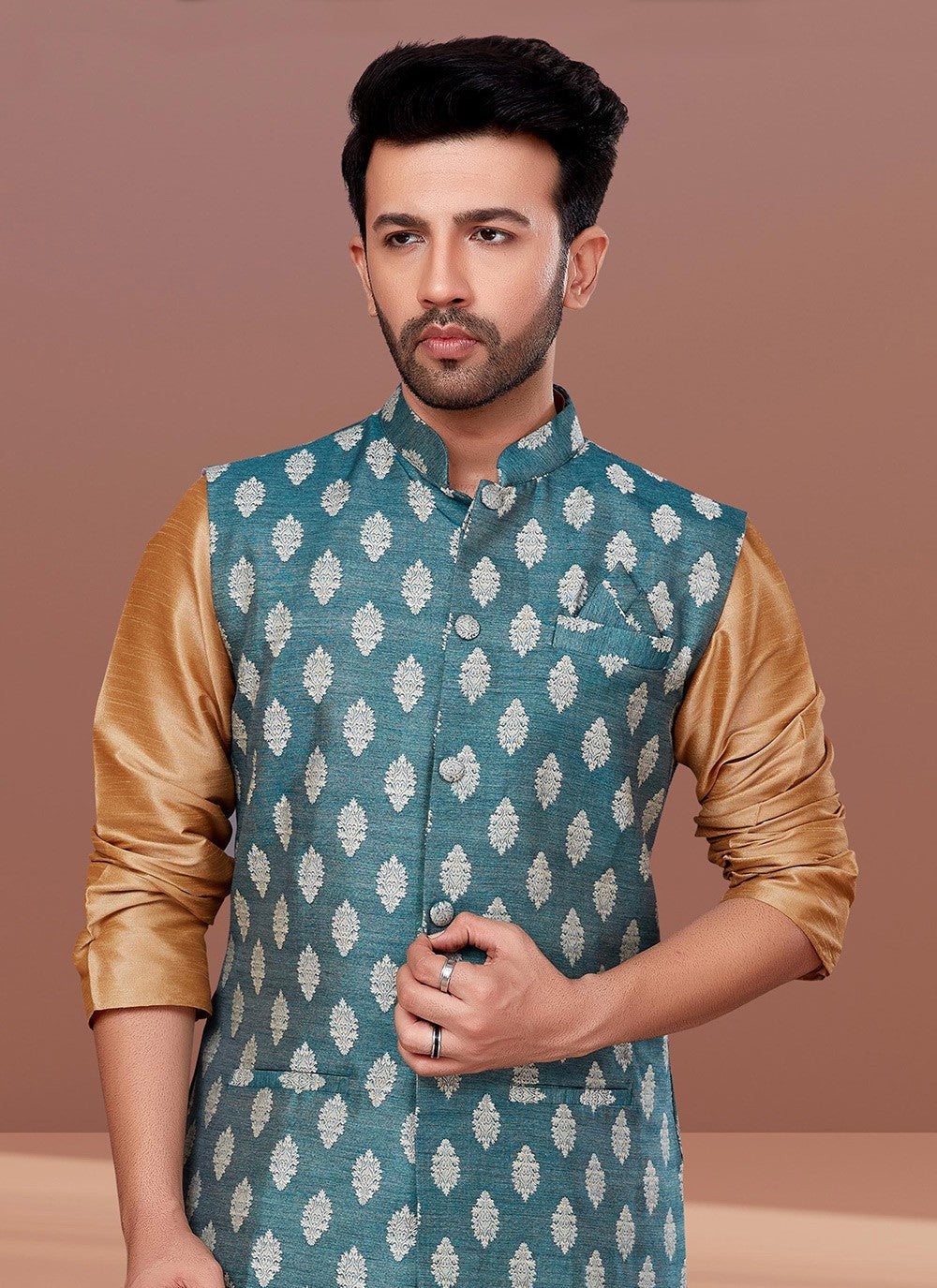 Jacquard Work Jacquard Silk Rama Nehru Jackets - M7373