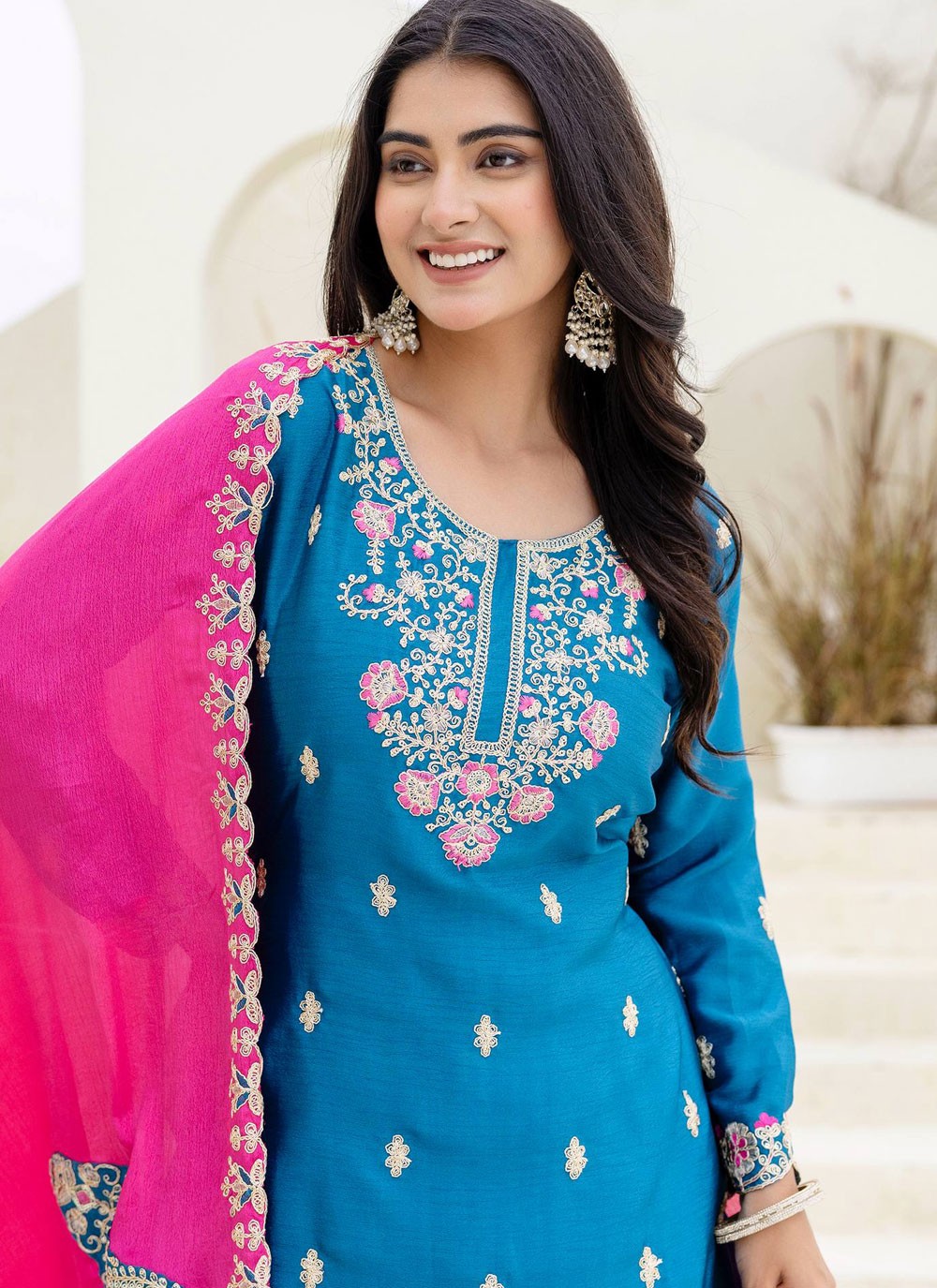 Palazzo Suit Embroidered, Zari Rama T8082