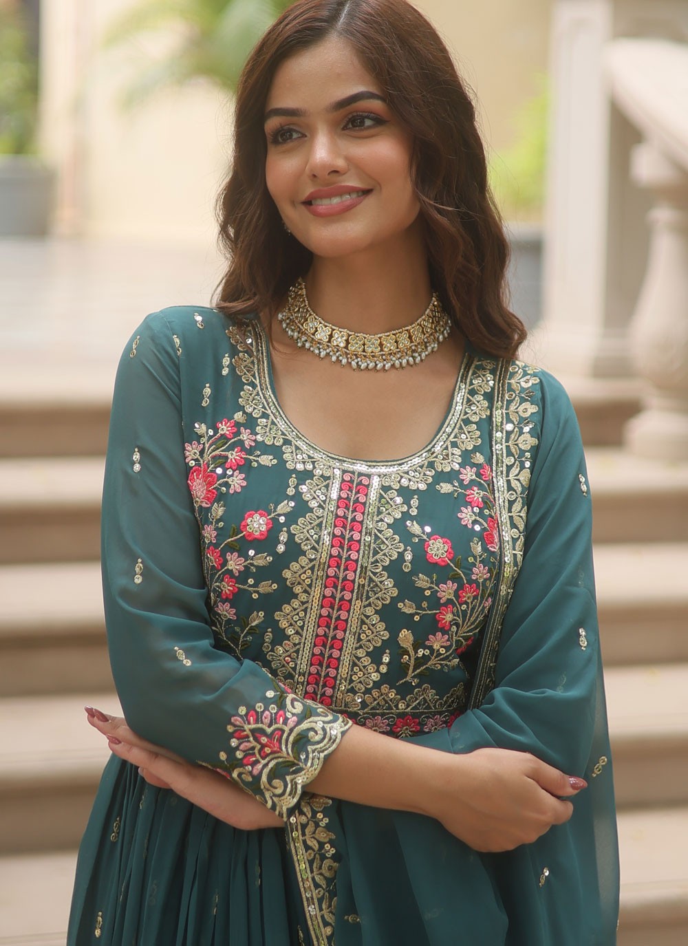 Salwar Suit Embroidered Rama Faux Georgette T5053