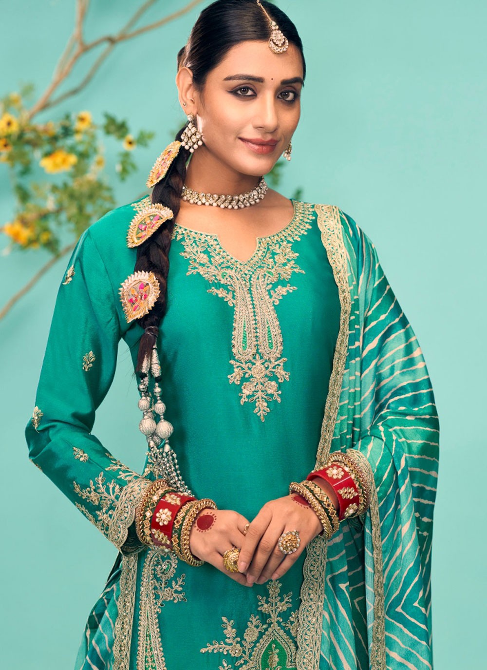 Salwar Suit Embroidered Rama Chinon T5175