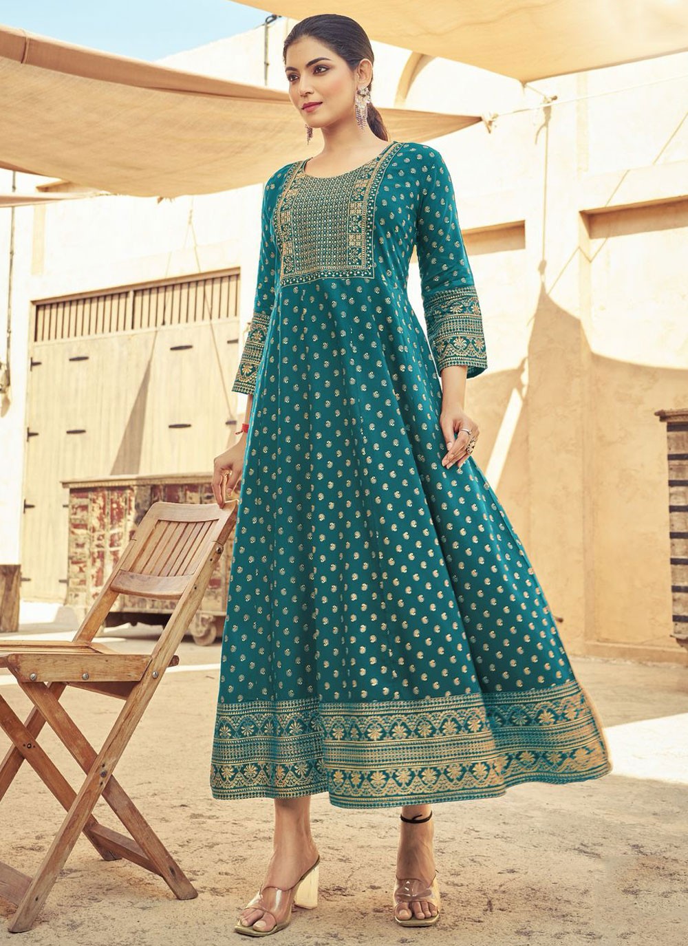 Embroidered Rayon Rama Gown G19841