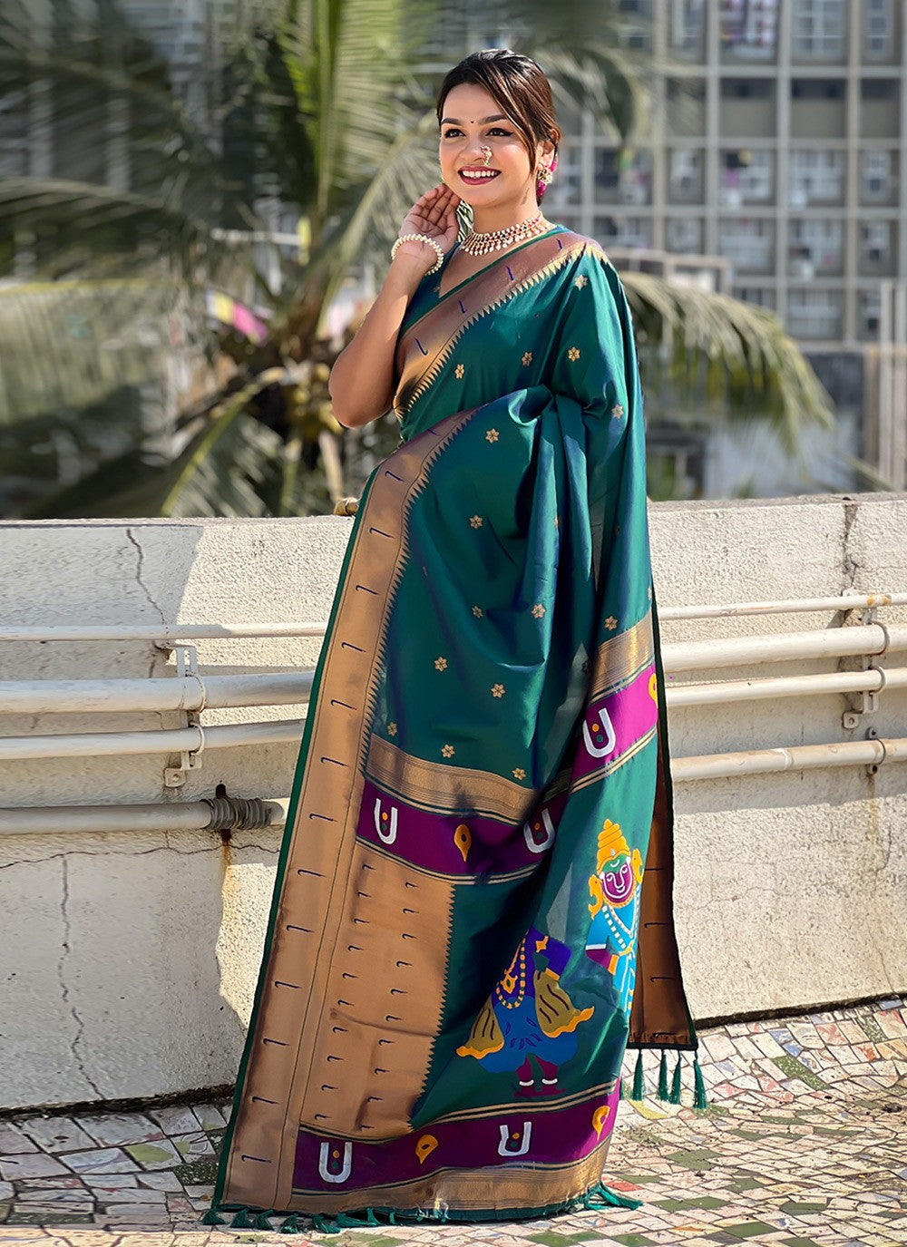 Traditional Woven Rama Silk Saree S12614