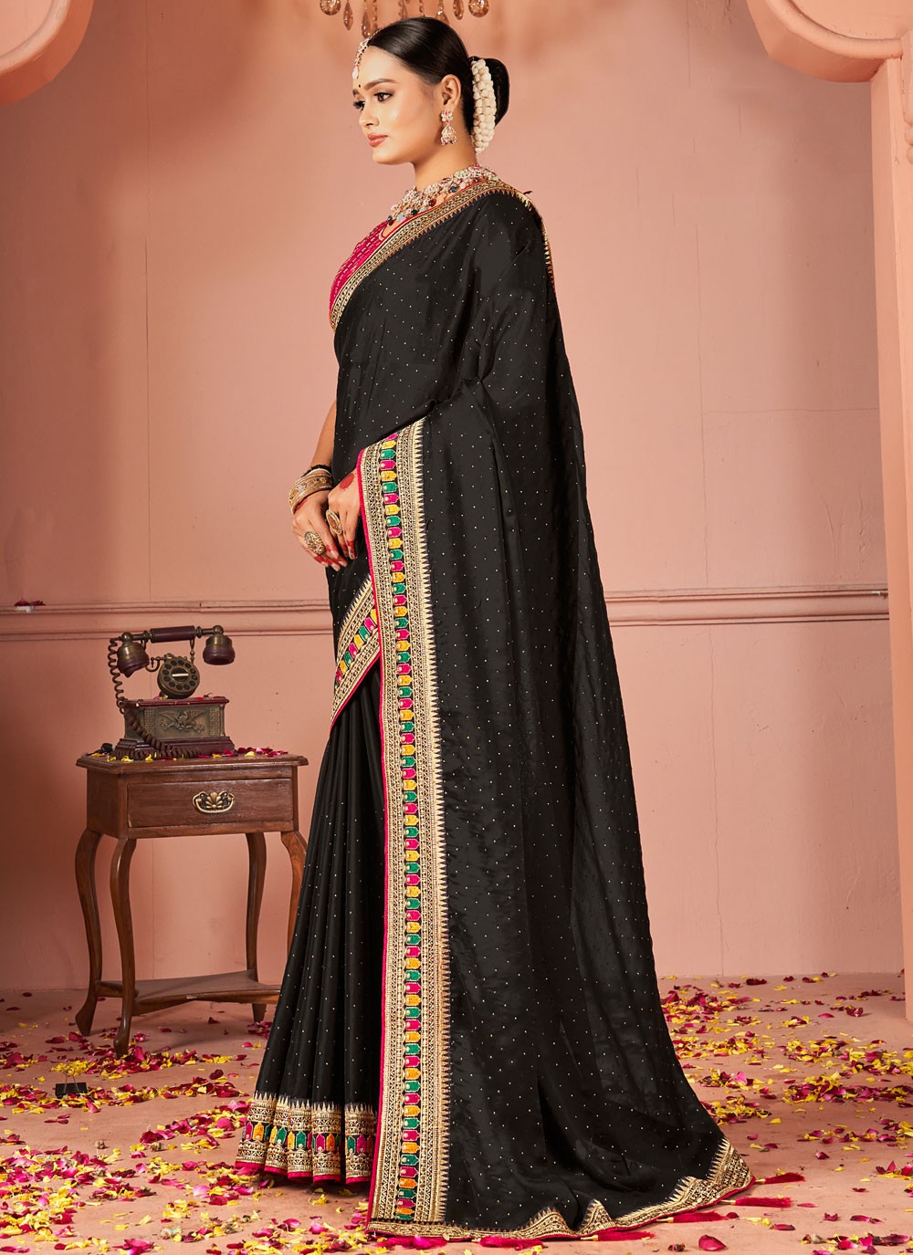 Trendy Saree Border Work Black Rangoli S13042