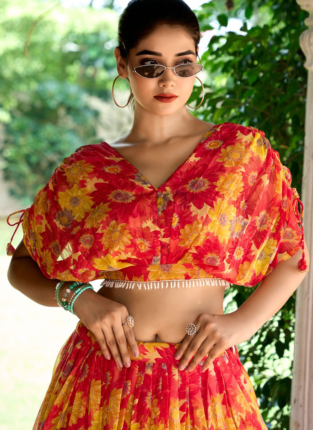 Floral Printed Chiffon Hot Pink Lehenga Choli L3747