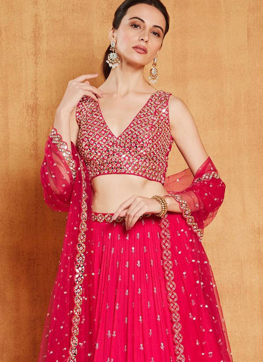 A - Line Lehenga Embroidered Faux Georgette Hot Pink - L10666