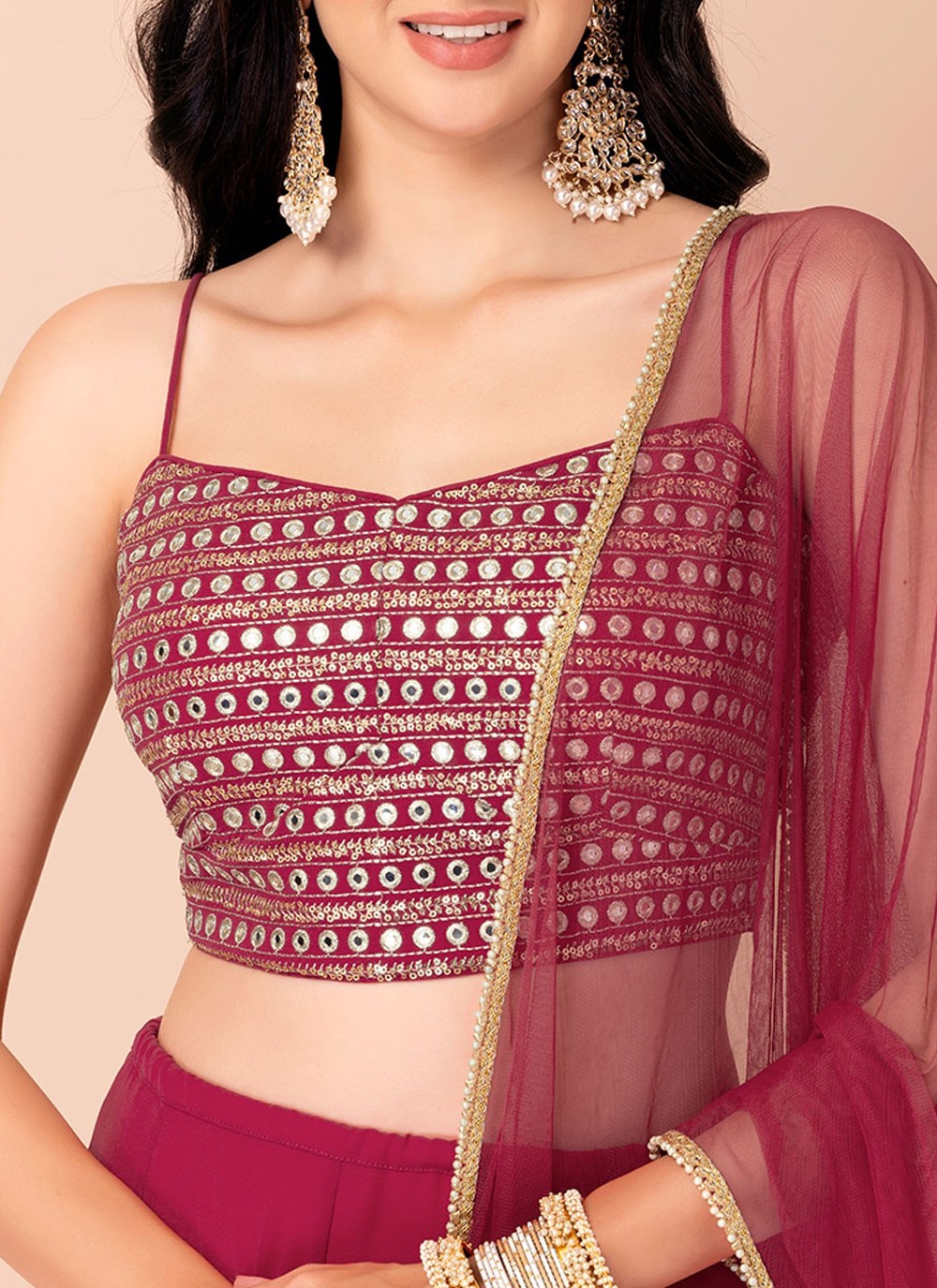 Plain Georgette Hot Pink Lehenga Choli L3470