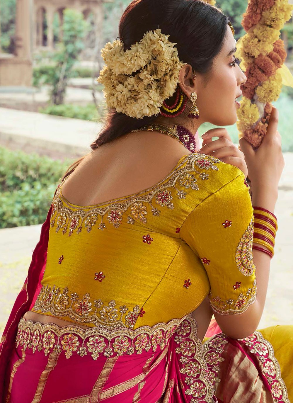 Cut Work Silk Hot Pink Classic Saree S15341