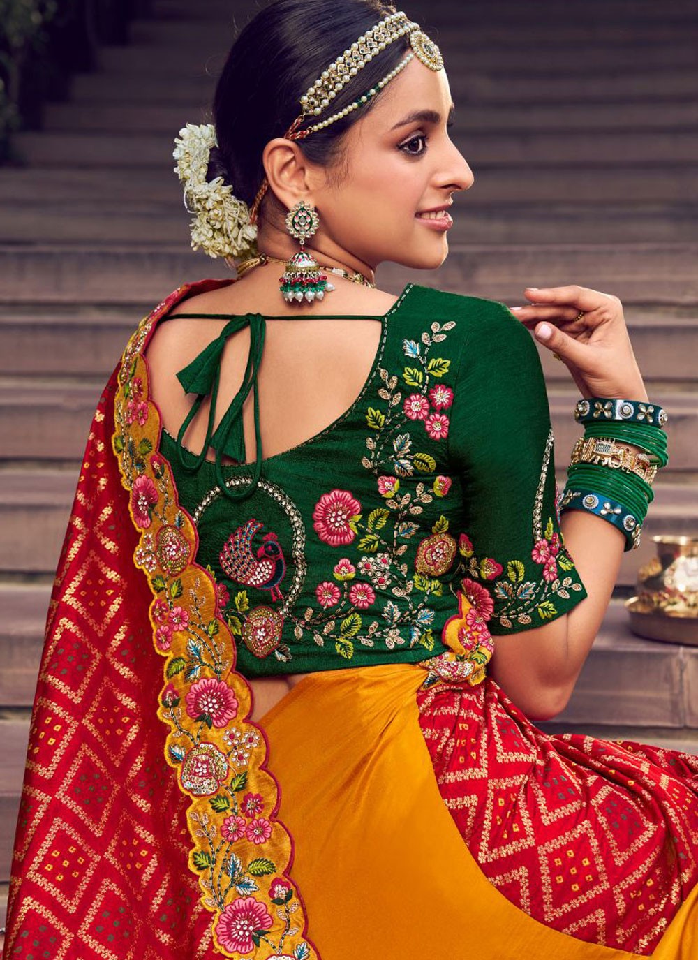 Classic Saree Border Work Hot Pink, Yellow Silk Saree S13371