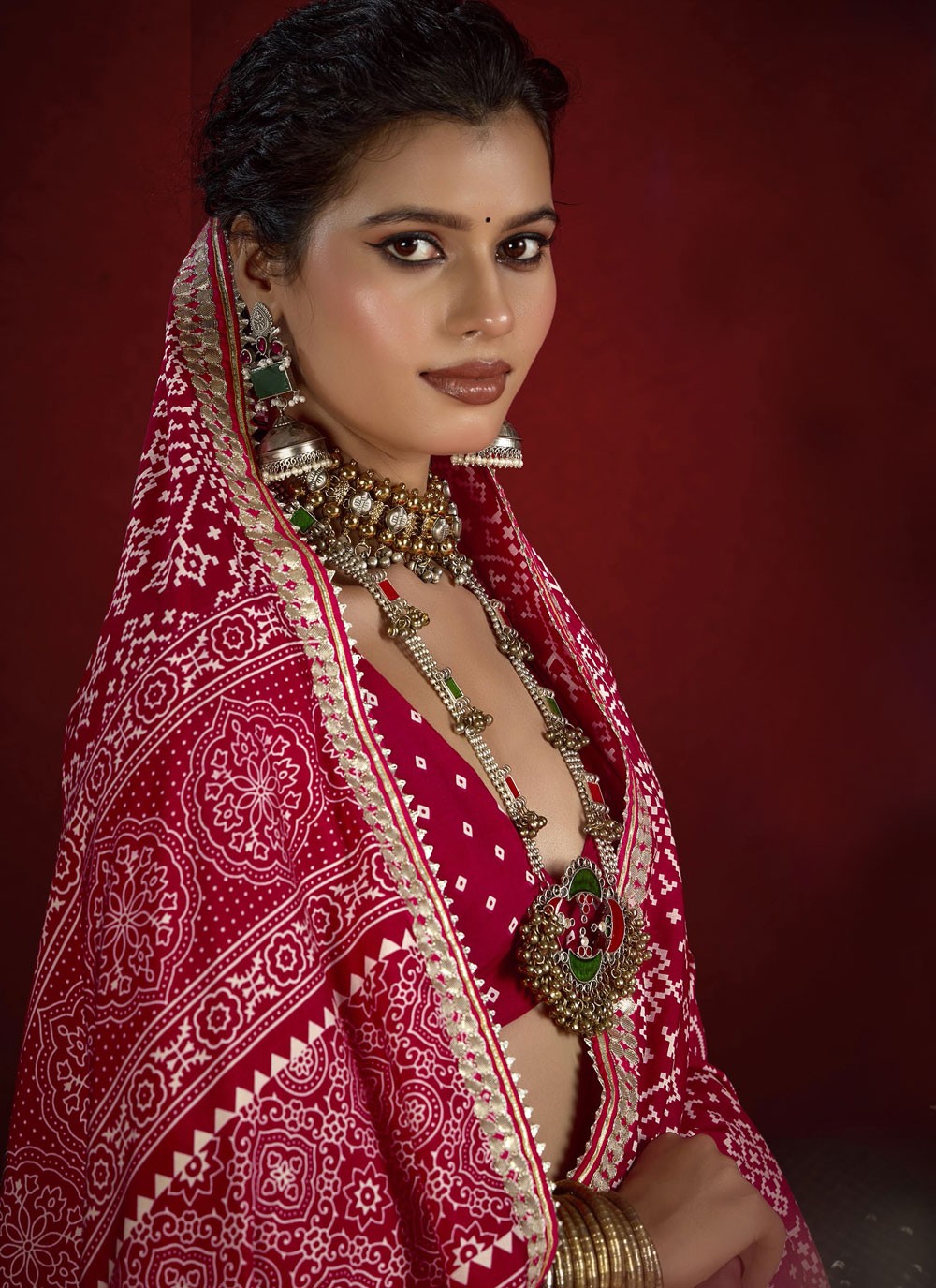 Hot Pink Silk Traditional Saree Border Work, Lace, Printed S17119
