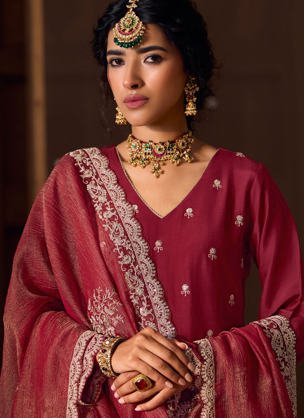 Salwar Suit Embroidered Hot Pink Silk T5558