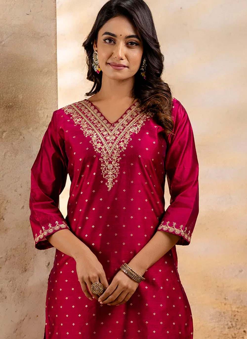 Pant Style Suit Embroidered, Zari Hot Pink T6849