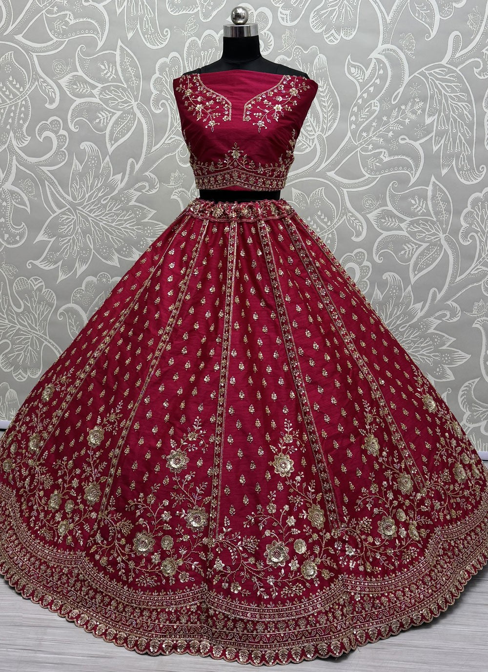 Crystals Silk Hot Pink A - Line Lehenga L3786