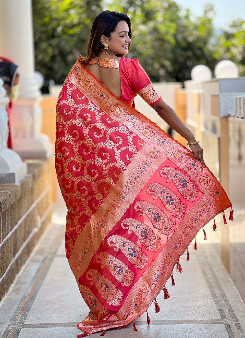 Meenakari Banarasi Silk Hot Pink Saree S14396