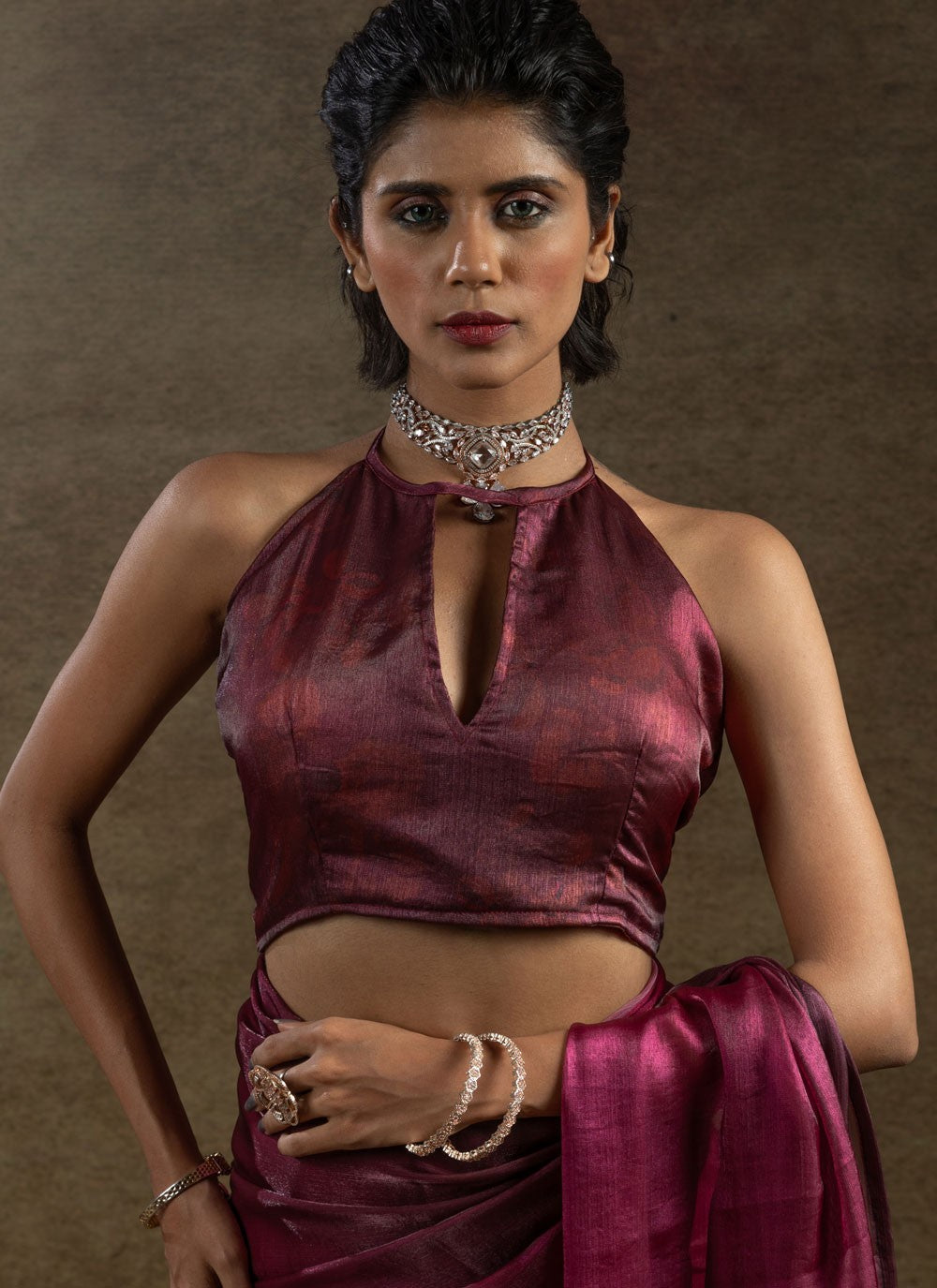Plain Satin Silk Hot Pink Shaded Saree S15489