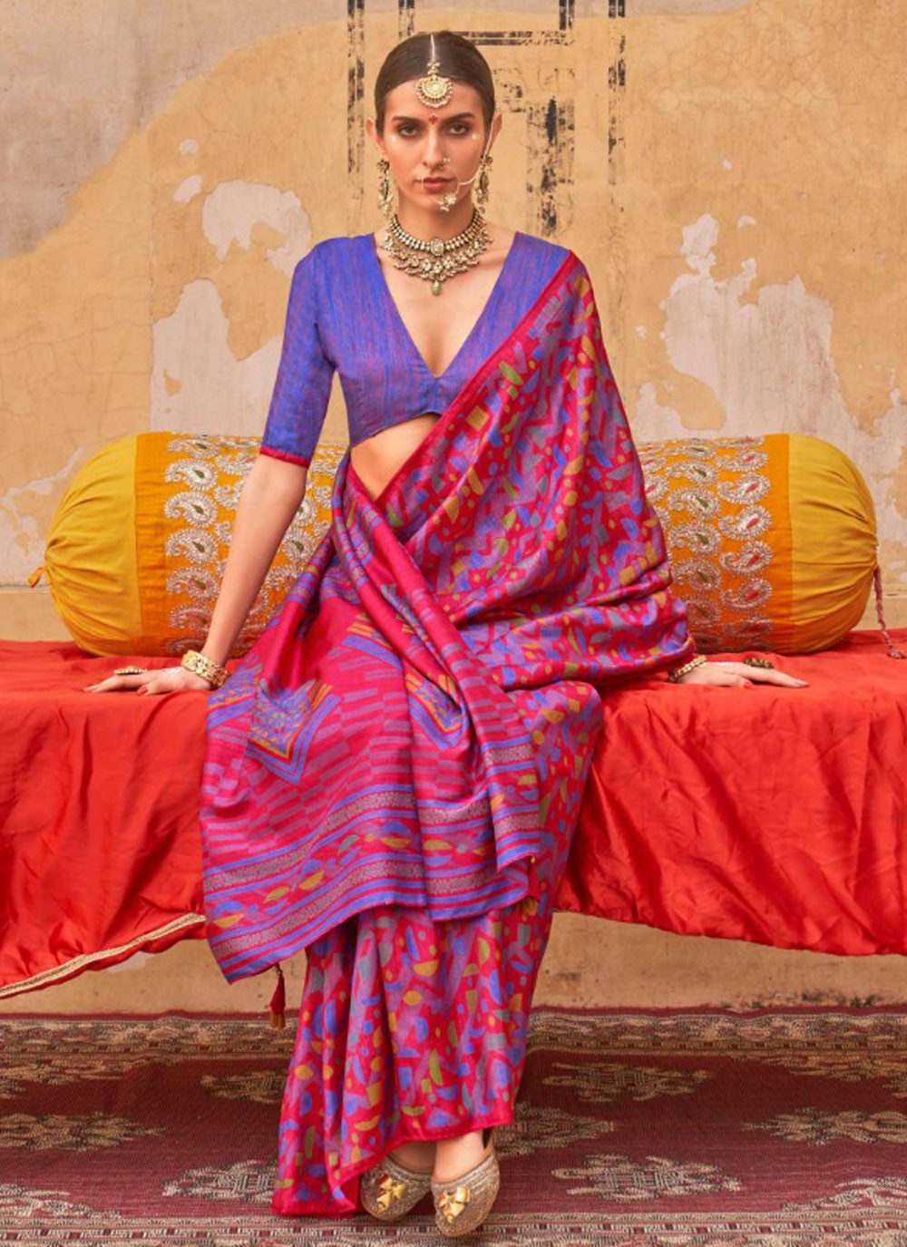 Fancy Work Silk Hot Pink Saree S14771