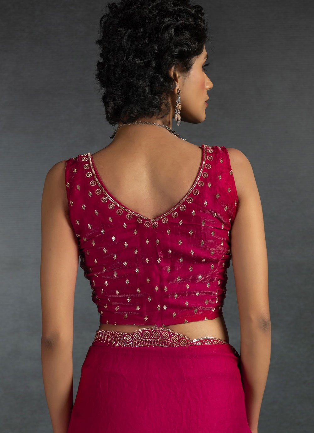 Border Work Satin Silk Hot Pink Contemporary Saree S14979