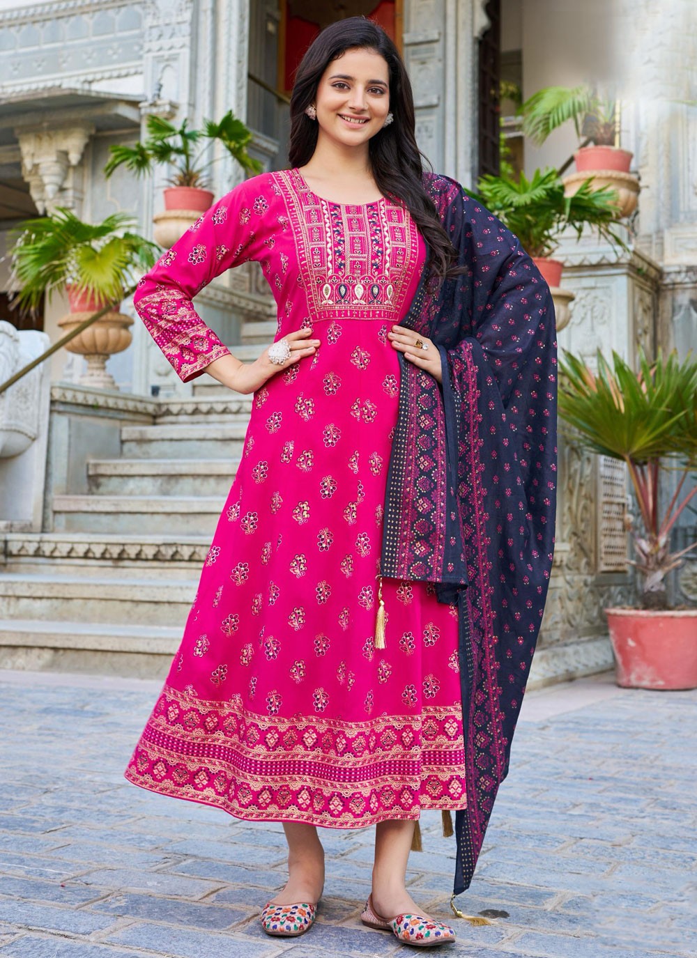 Embroidered Rayon Magenta Gown G19831
