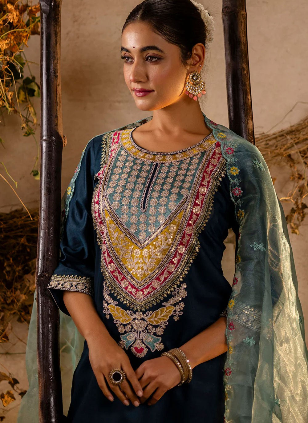 Embroidered Rayon Morpeach Pant Style Suit T6299