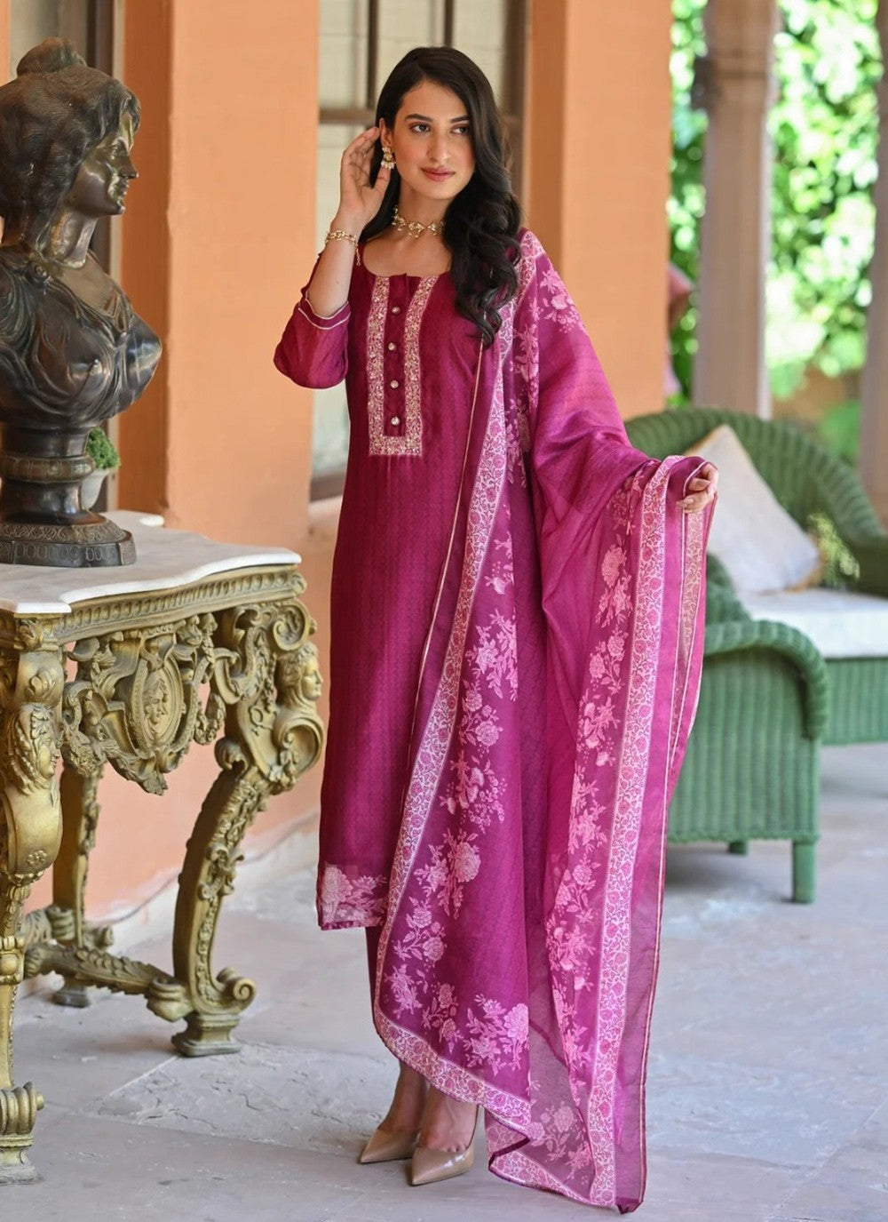 Pant Style Suit Embroidered Pink Rayon T5027