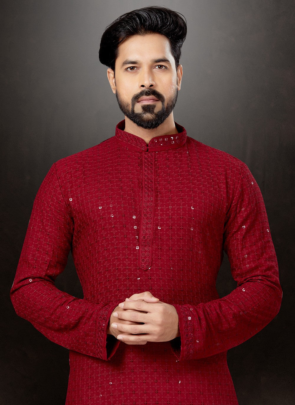 Embroidered Rayon Red Kurta - M5760