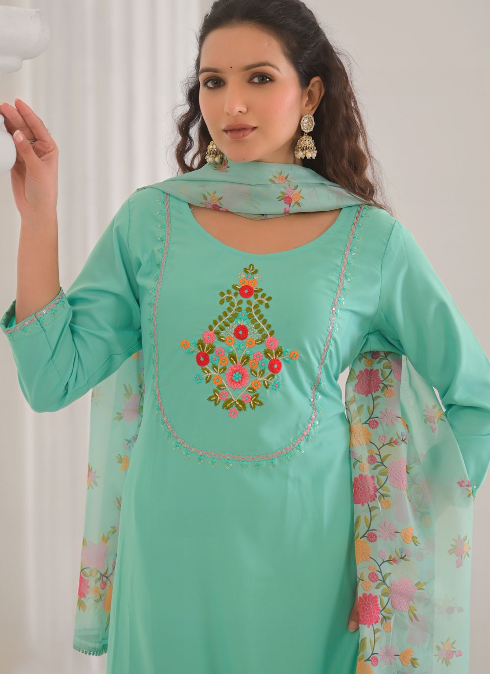 Embroidered Rayon Turquoise Salwar Suit T6158