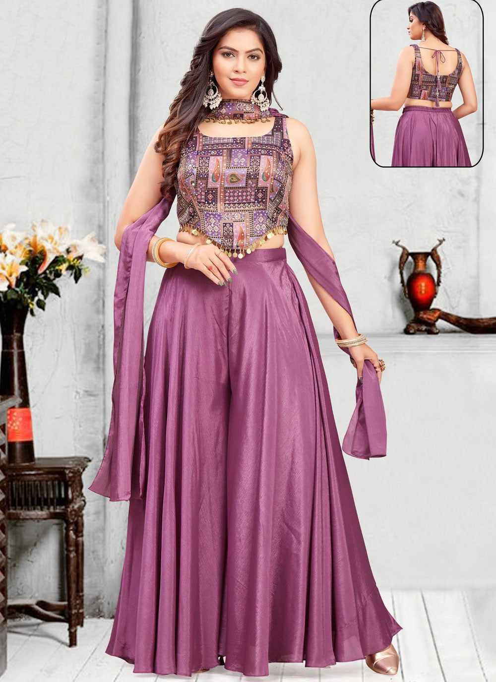 Sharara Embroidered Purple Georgette T5680