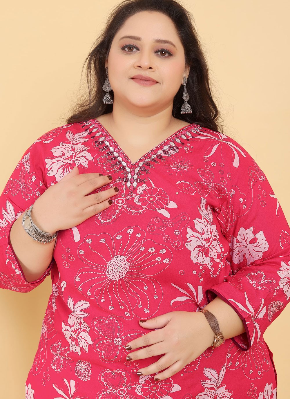 Salwar Suit Hand Embroidery Pink Viscose T5189