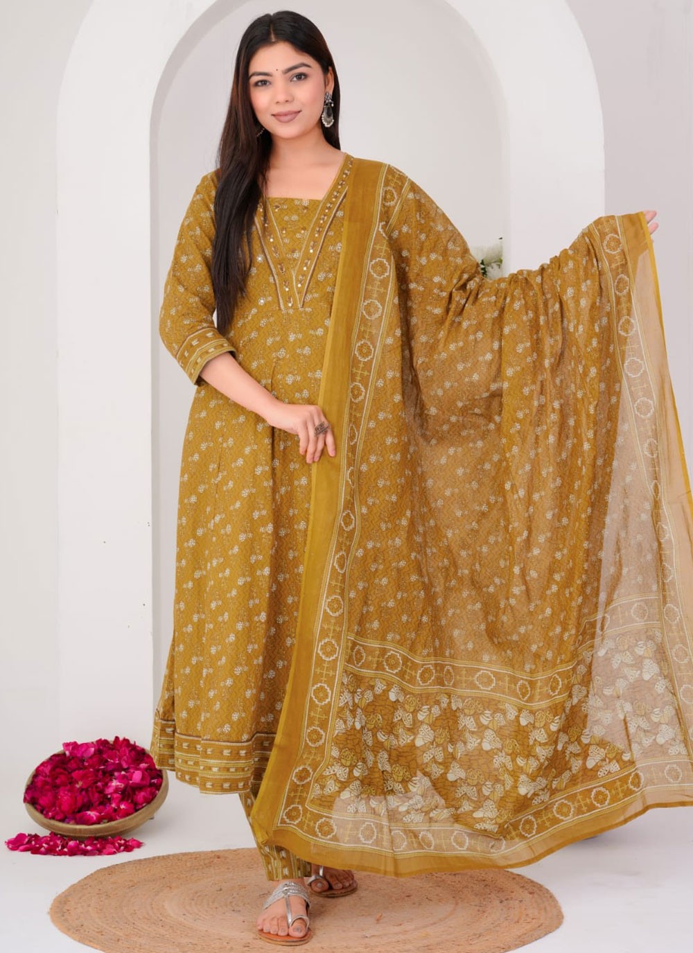 Salwar Suit Floral Printed Brown Cotton T5701