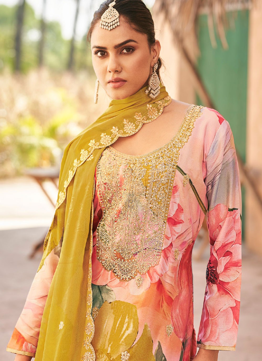 Salwar Suit Embroidered Pink Chinon T5782
