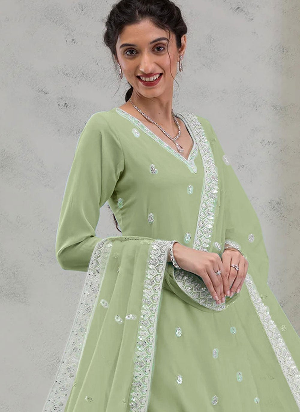 Salwar Suit Embroidered Green Georgette T5534
