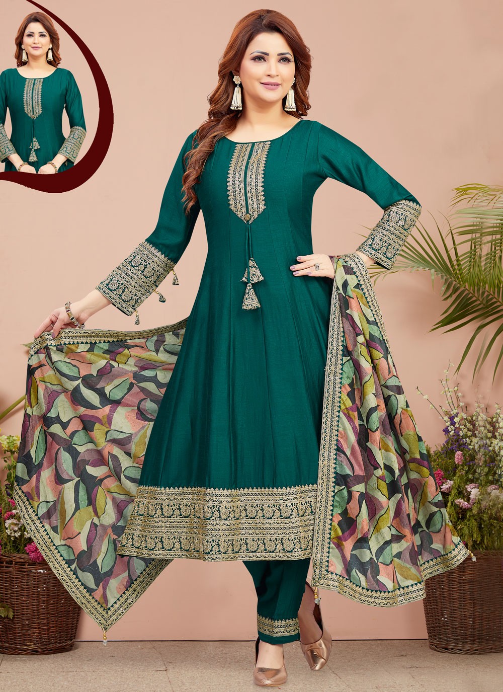 Anarkali Embroidered, Zari Green T6654