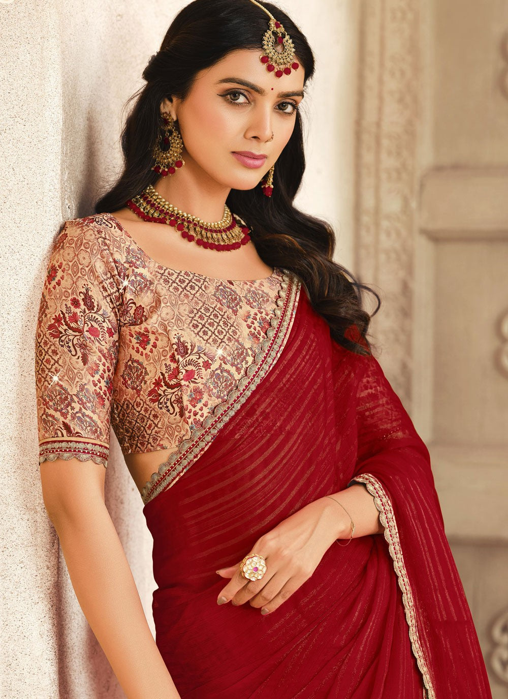 Classic Saree Border Work Red Silk Saree S13205