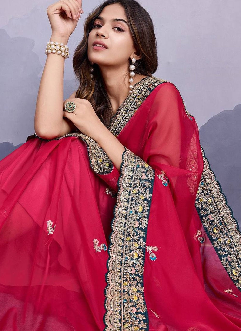 Classic Border Work Organza Saree - S7893
