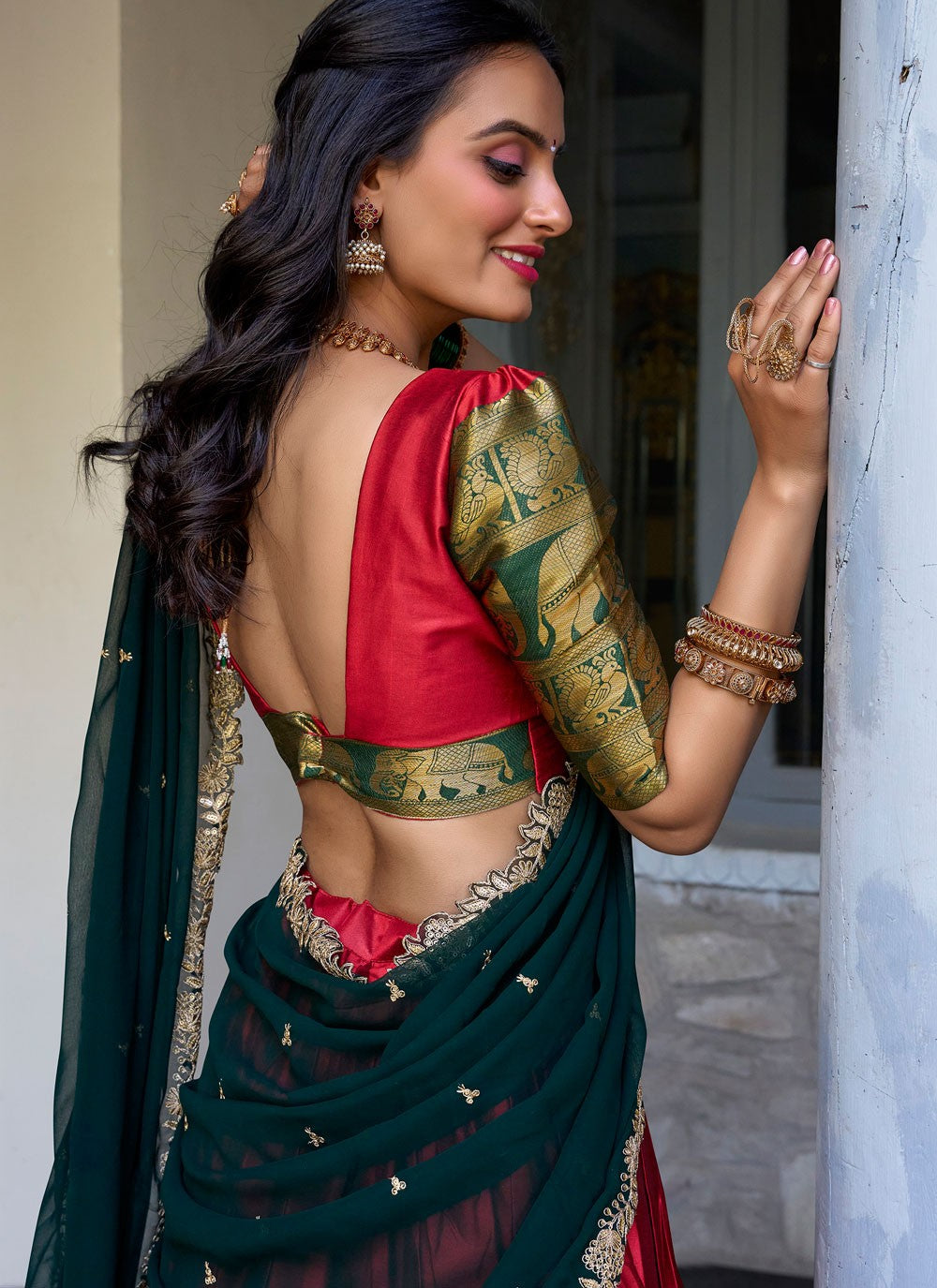 Weaving Zari Fancy Fabric Red Lehenga Choli L3704