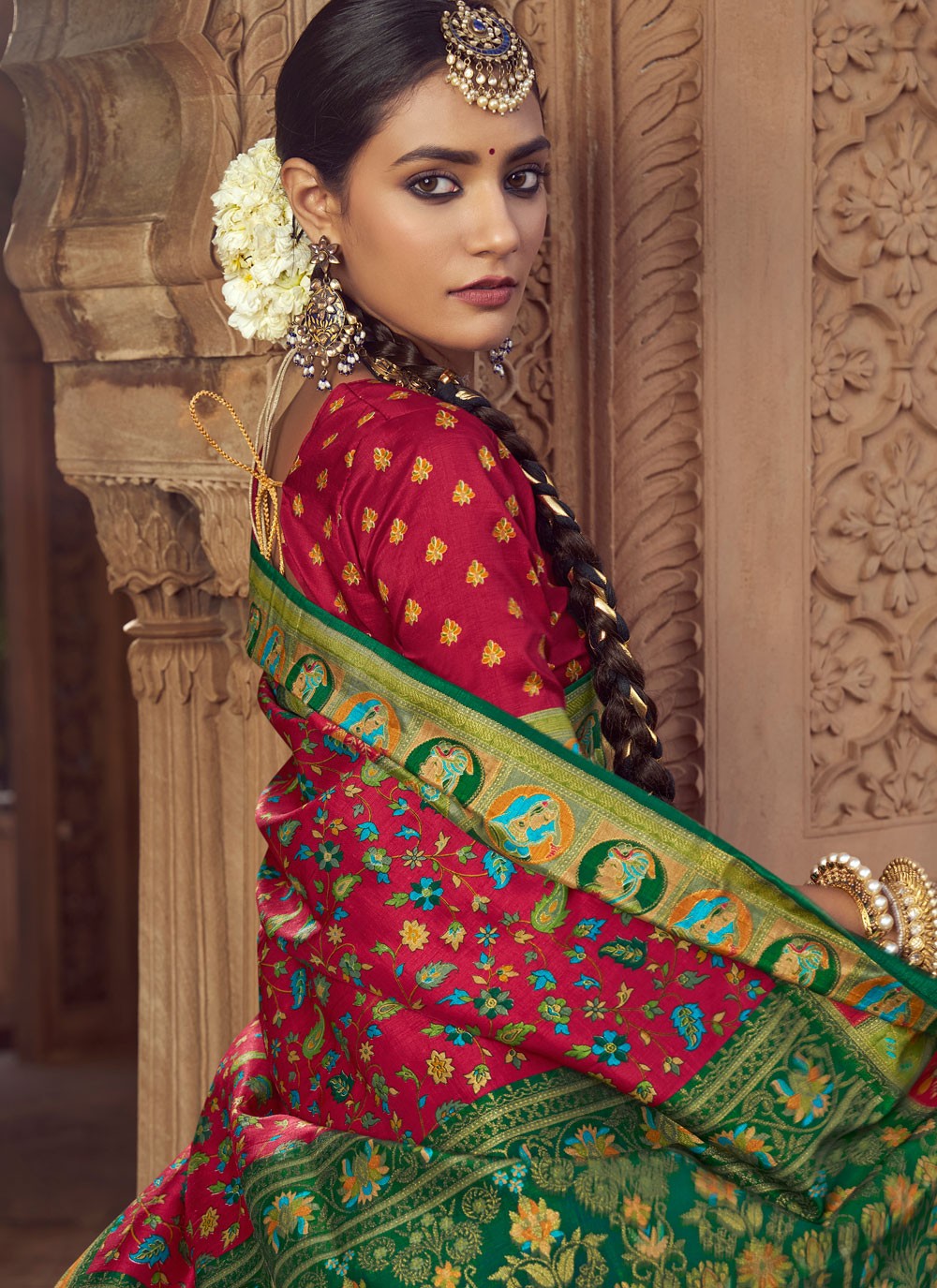 Red Silk Traditional Saree Printed S19691