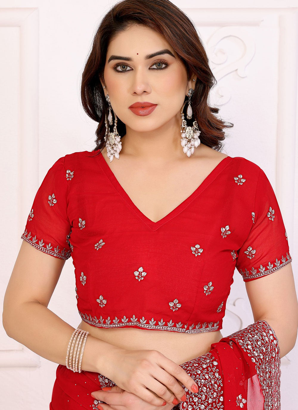 Embroidered Georgette Red Traditional Saree S14992