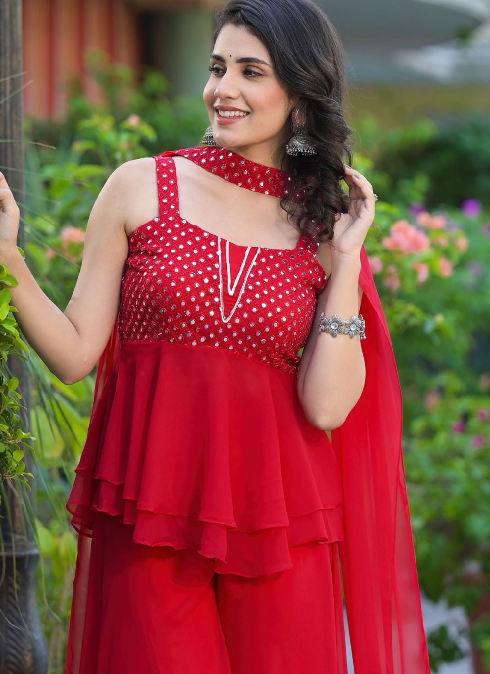 Salwar Suit Fancy Work Red Georgette T5797
