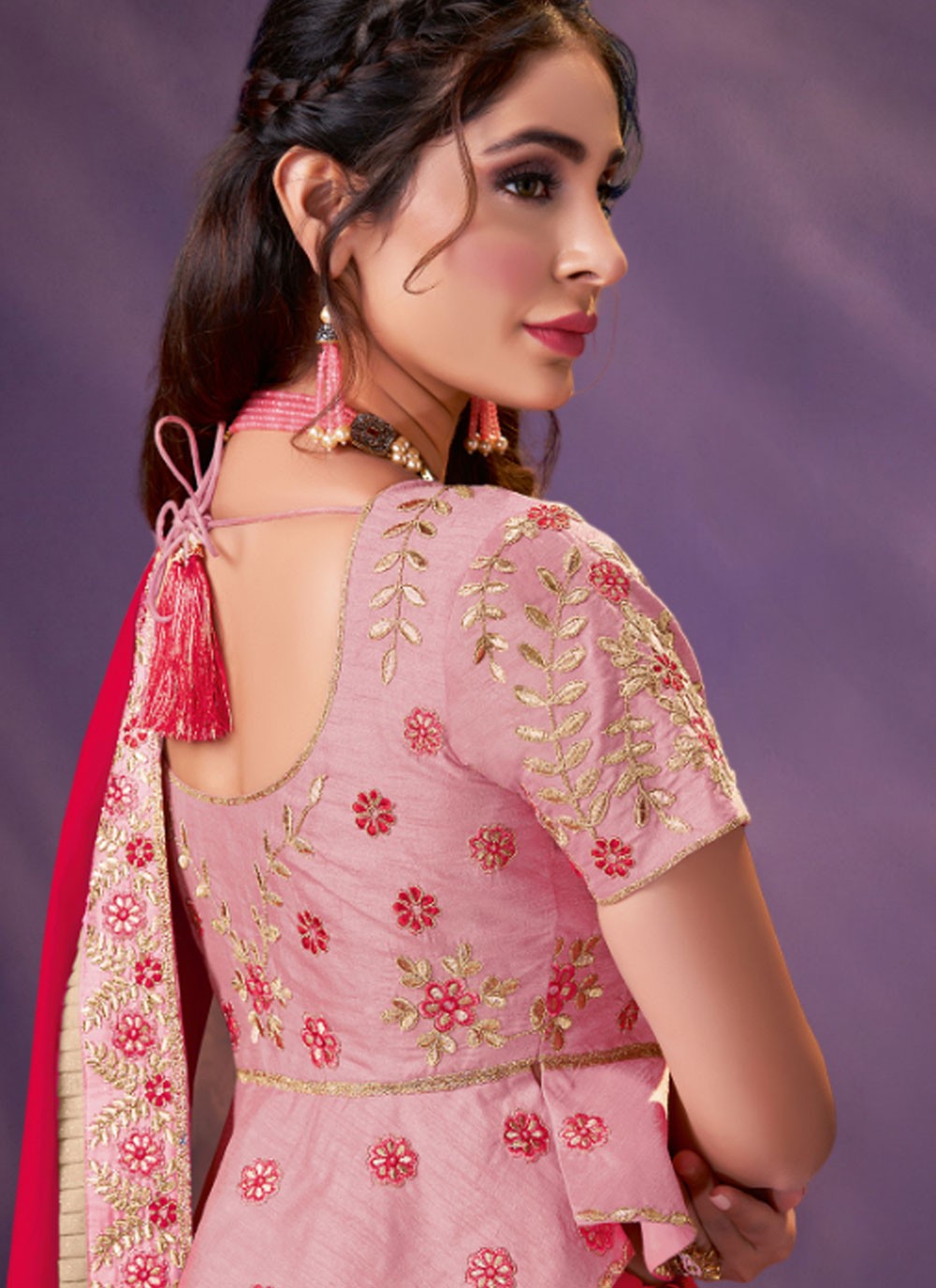 Traditional Border Work Georgette, Silk Saree - S7478
