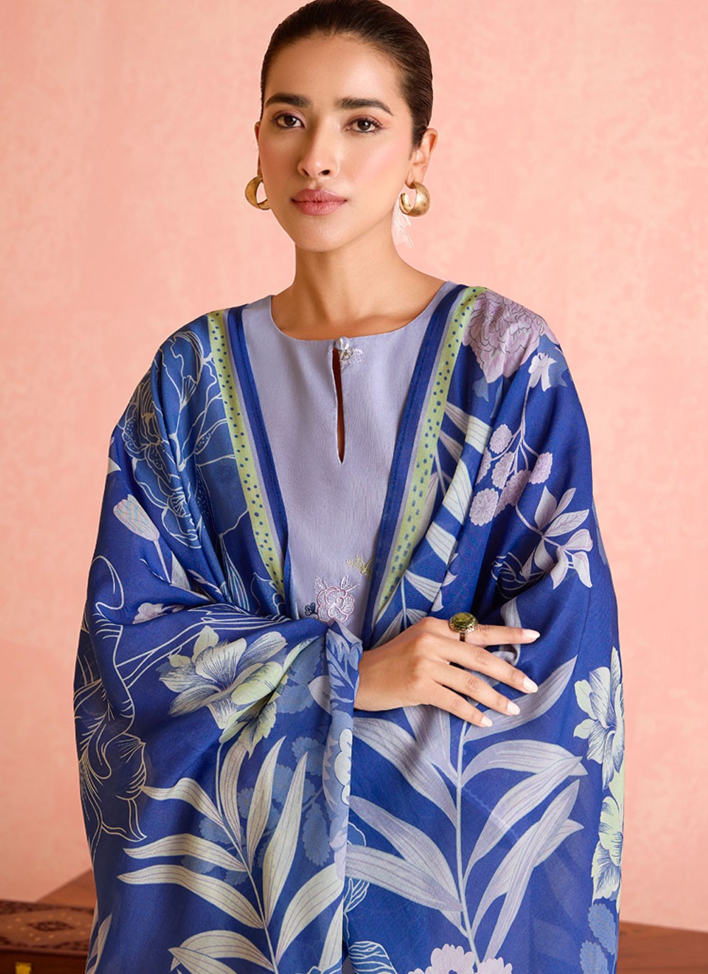 Embroidered Cotton Lawn Lavender Pant Style Suit T6456