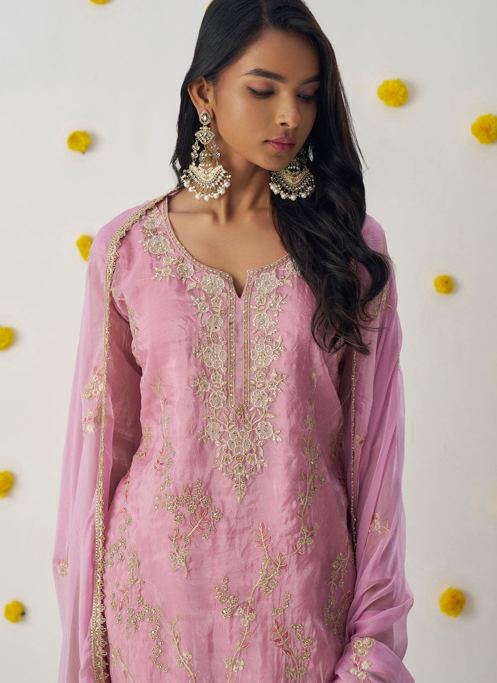 Pant Style Suit Embroidered, Stones, Zari Pink T6967