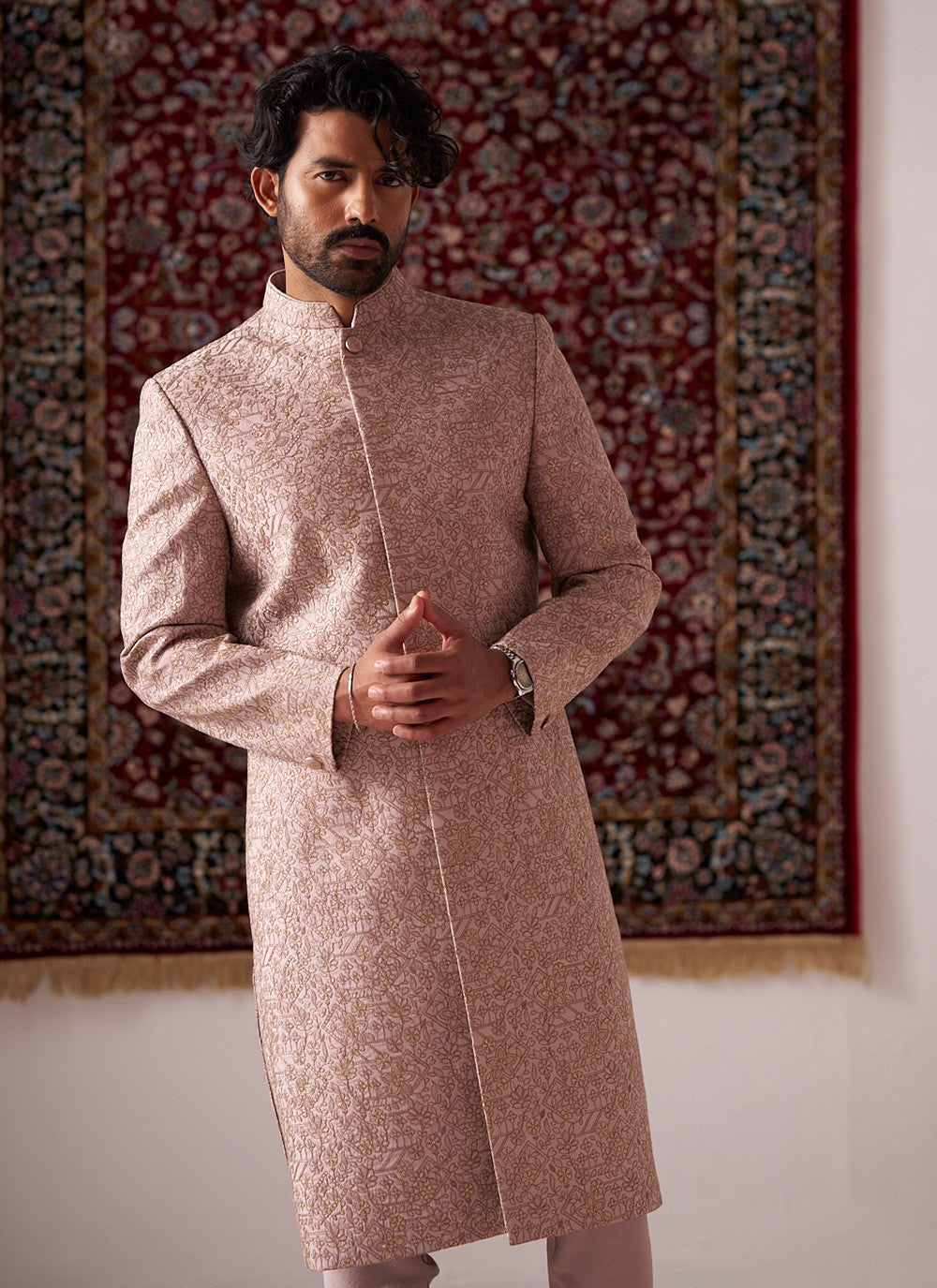Embroidered Silk Pink Sherwani - M8424