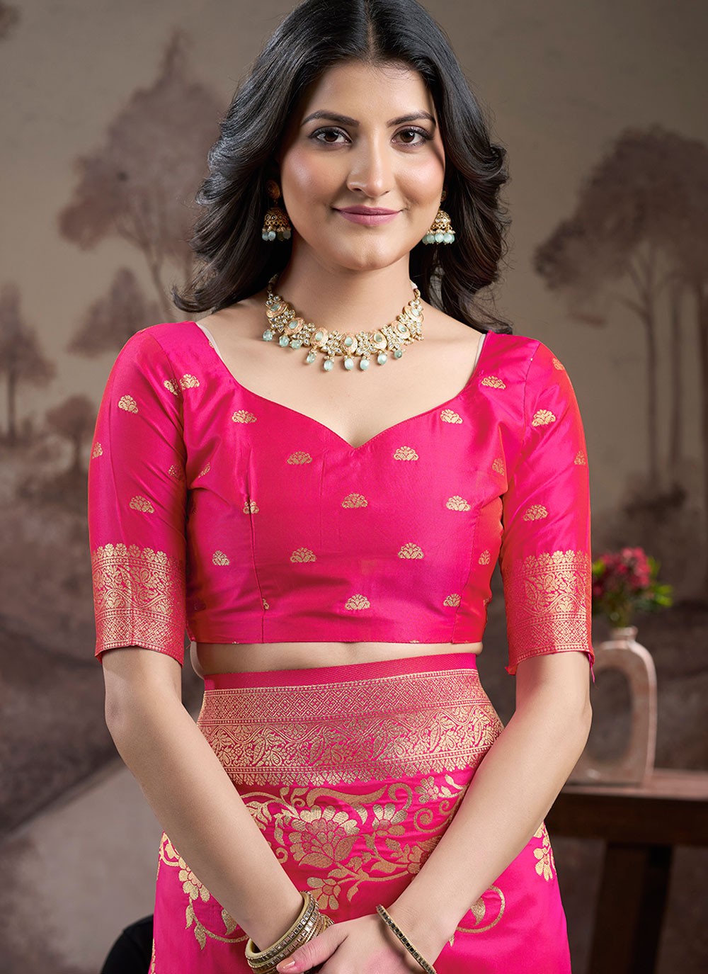Classic Saree Jacquard Work Pink Jacquard Silk S12584