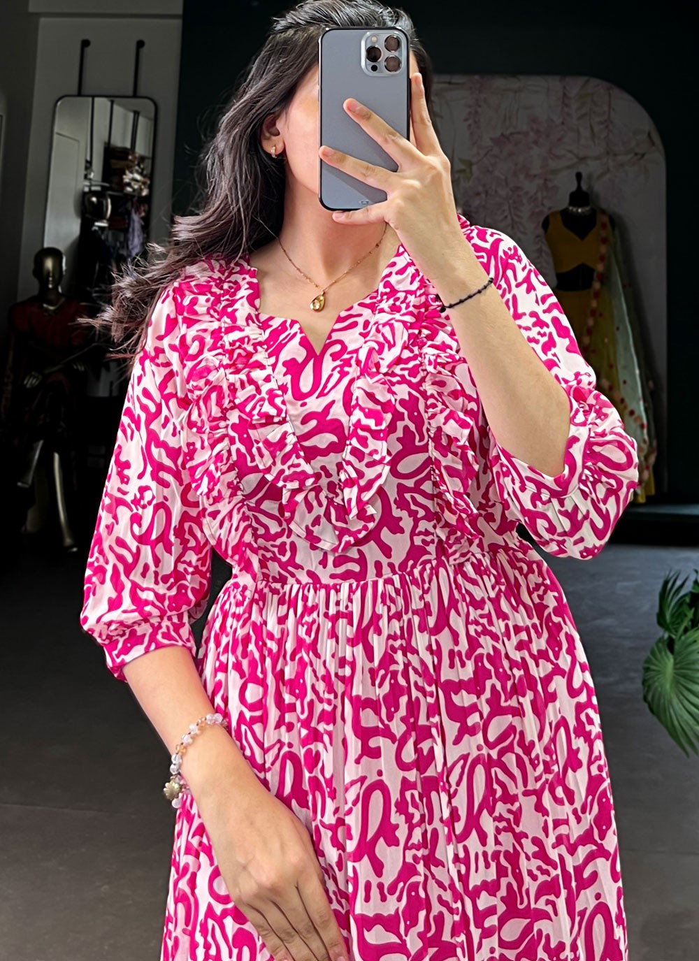 Printed Georgette Pink Gown G19855