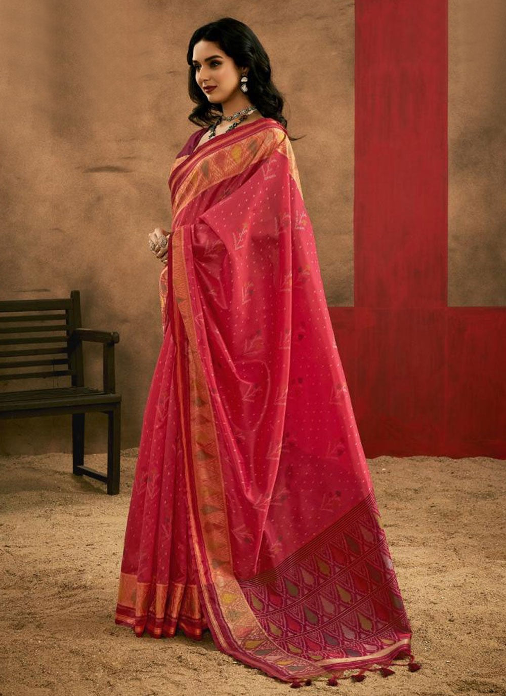 Contemporary Patola Print Pink Handloom Silk Saree S12607