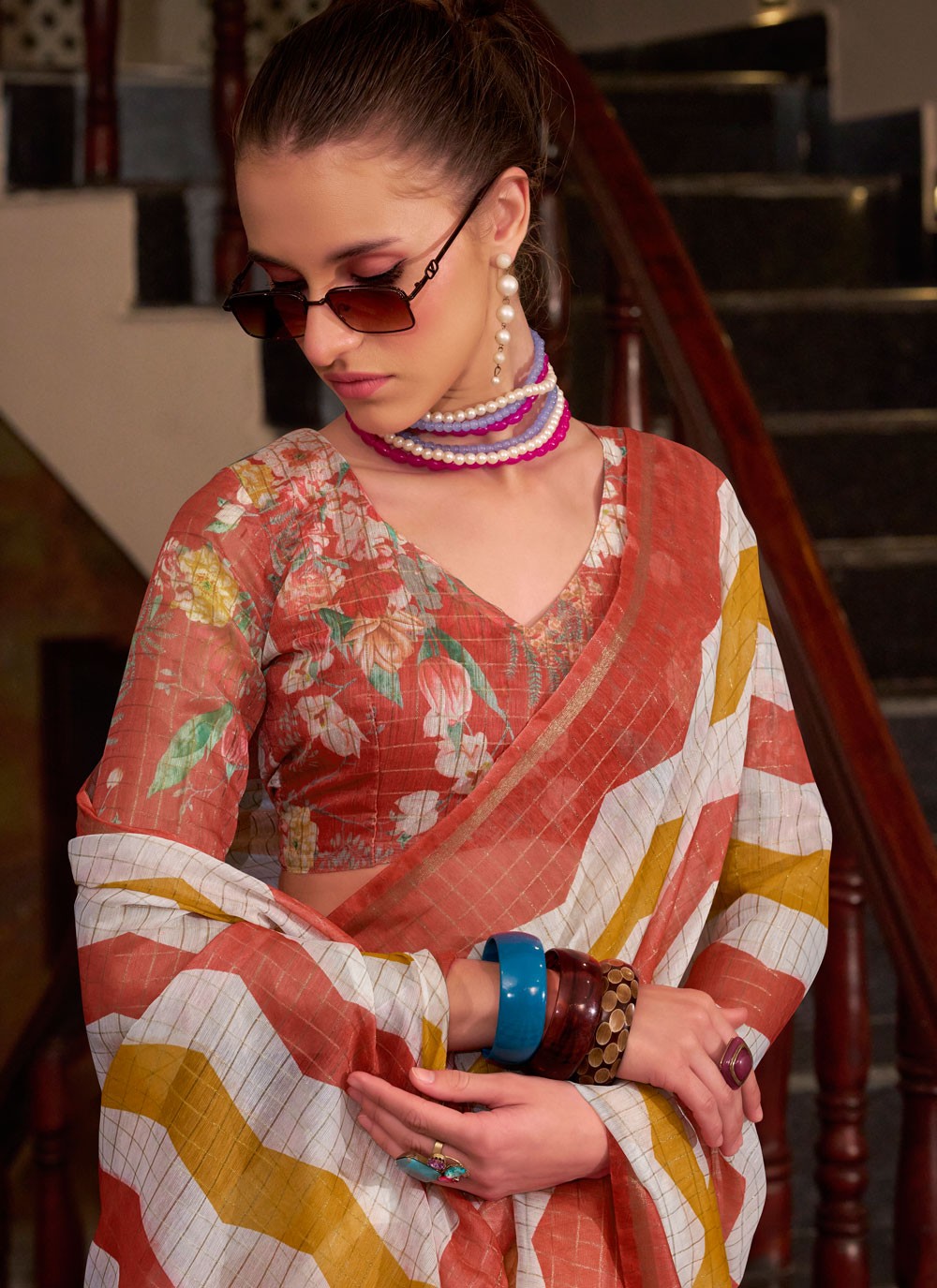Strips Cotton Silk Rust Saree S14780