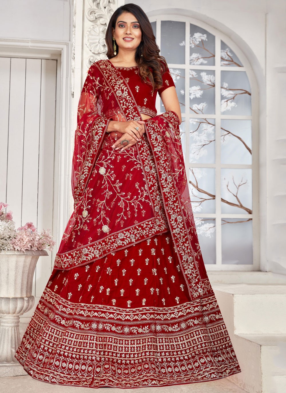 Embroidered Satin A - Line Lehenga - L3004