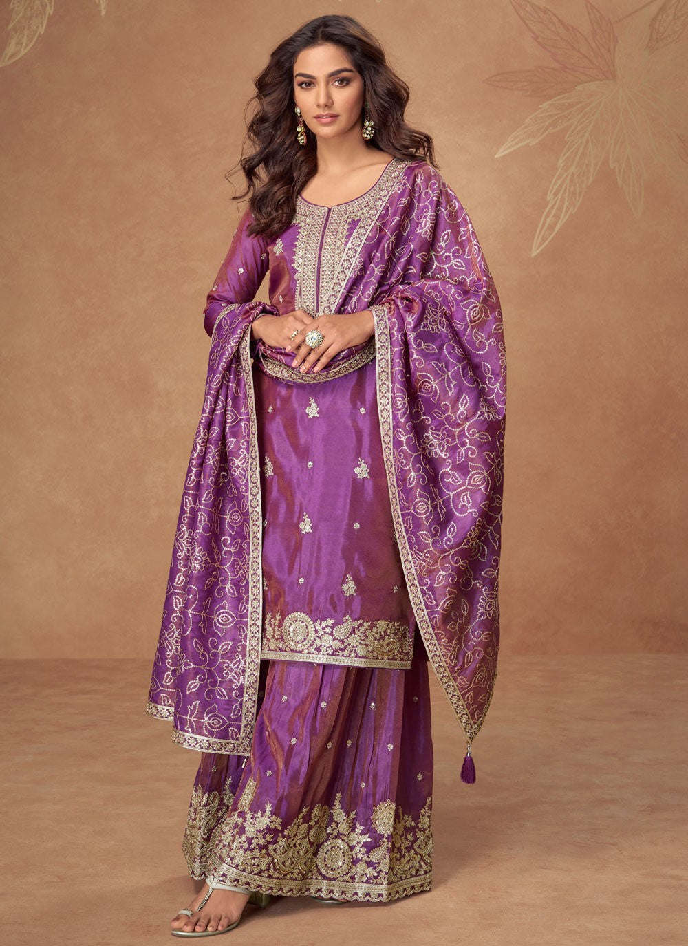 Palazzo Suit Embroidered, Sequins, Zari Purple T8184